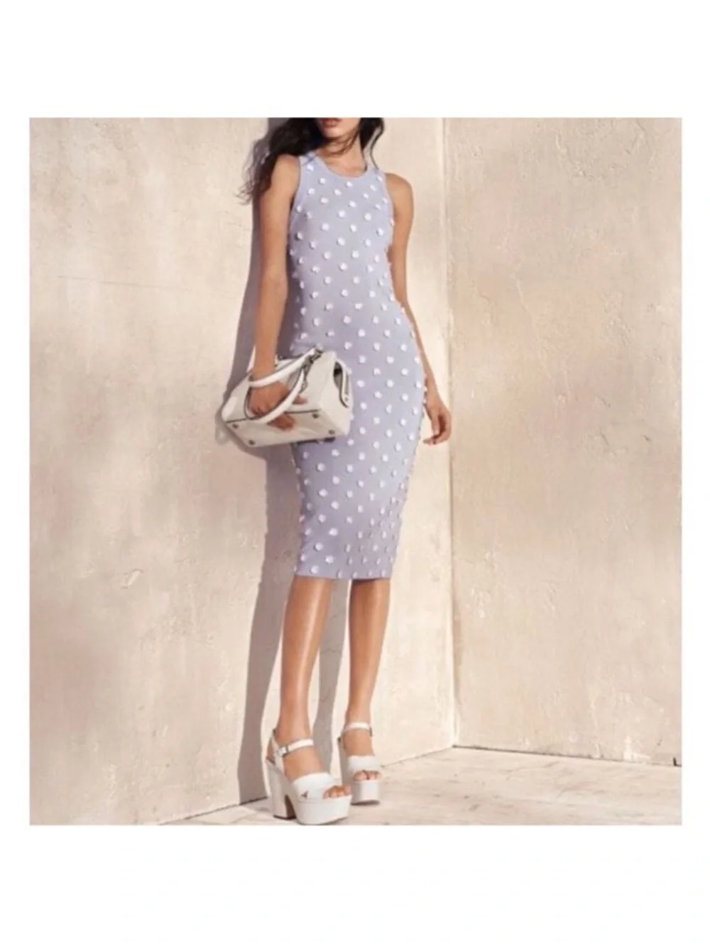 Michael Kors Sleeveless Lavender Floral Embroidered Knit Sheath Midi Dress XS